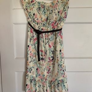 Strapless light Floral Summer Dress with Belt